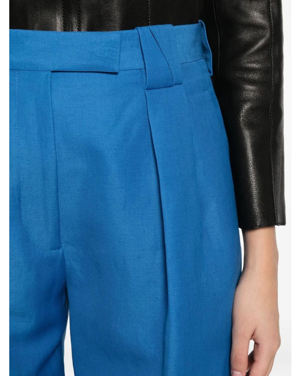 Versace Blue Pleated Straight-Leg Trousers
