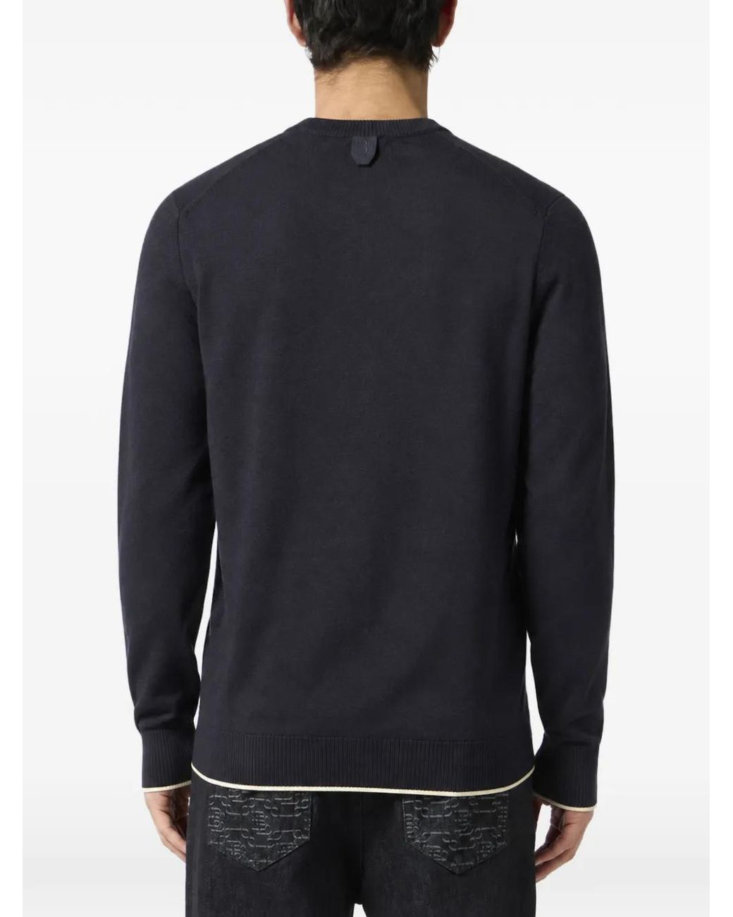Billionaire Blue Crest-Embroidered Basket-Weave Sweater for men
