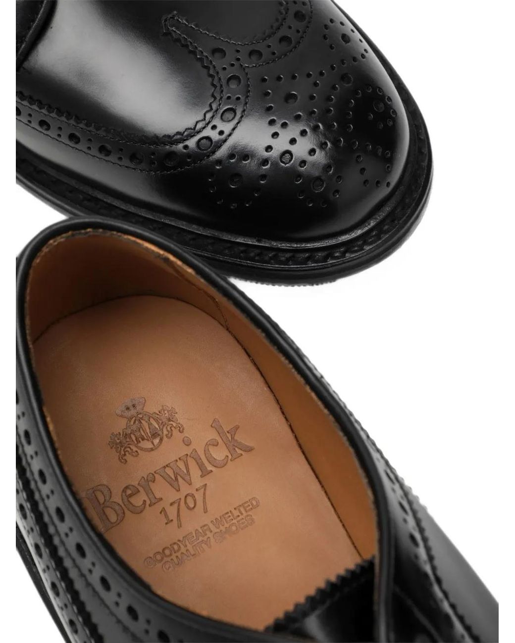 Berwick Shoes Black Brogue Leather Derby Shoes for men