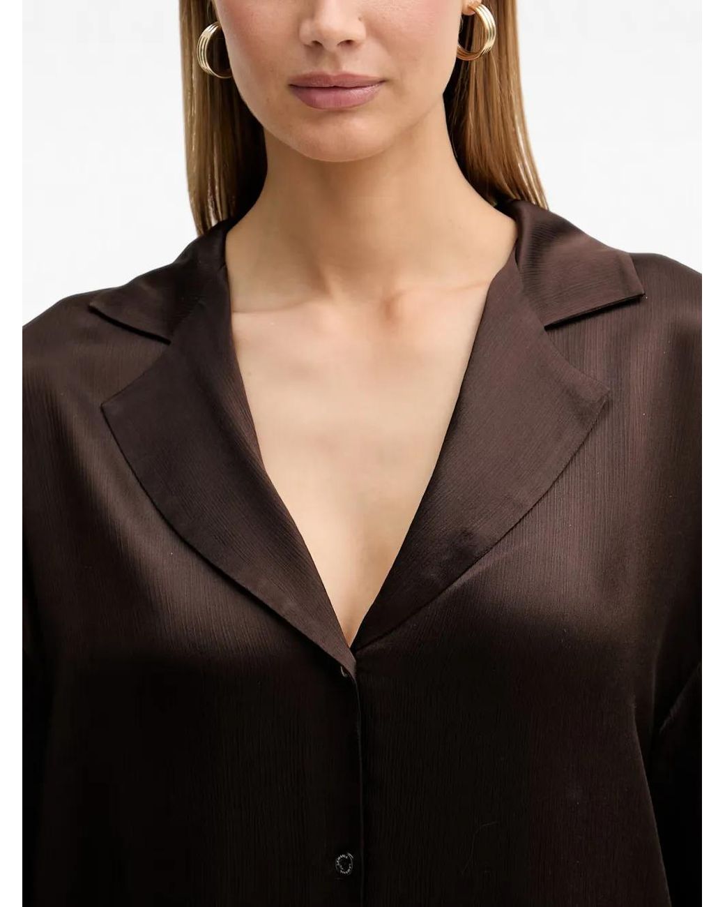 La Mania Black Kai Satin-Finish Button-Up Shirt