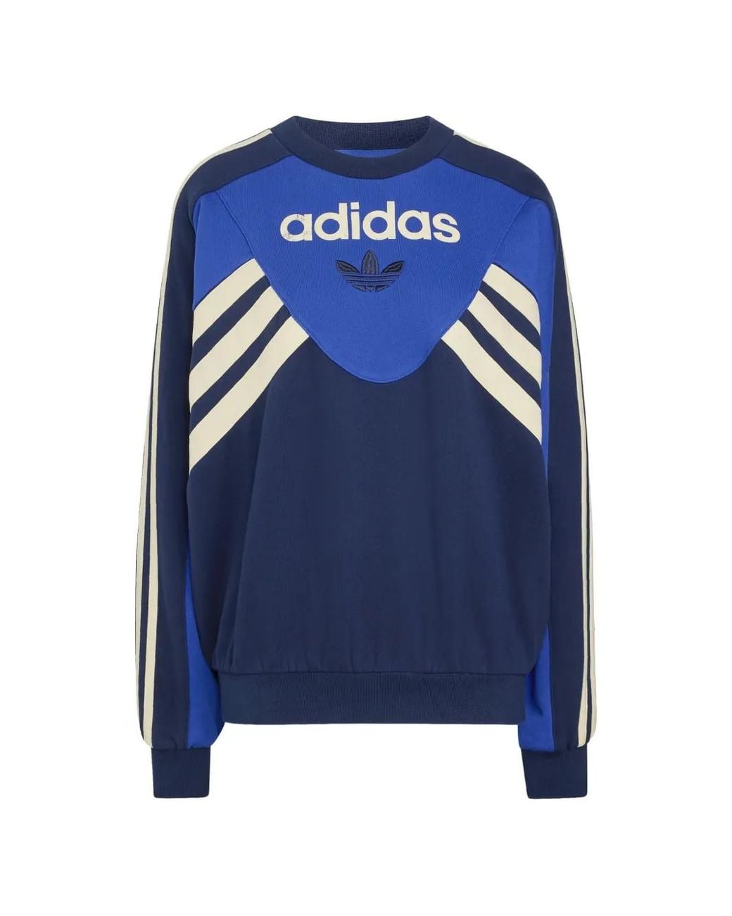 Adidas Blue Logo-Embroidered Striped Sweatshirt