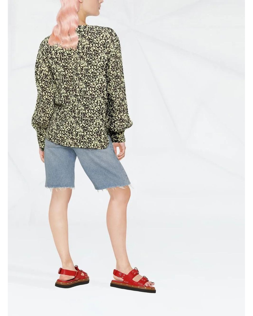 Ganni Black Abstract-Print Blouse