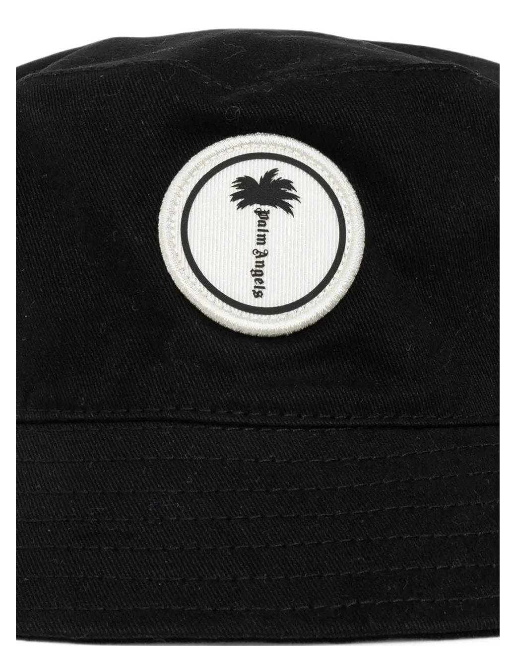Palm Angels Black Logo-Patch Bucket Hat for men