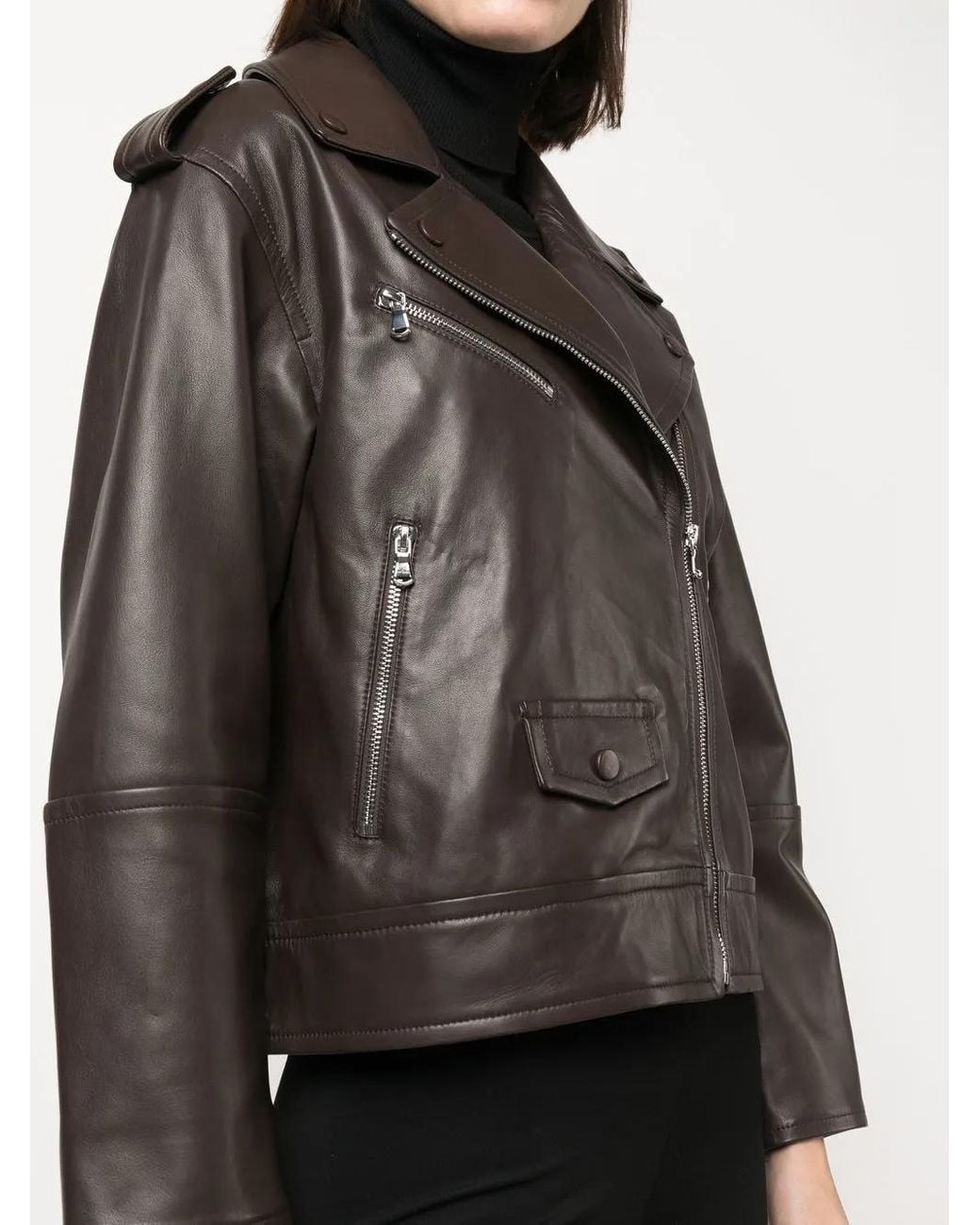 Yves Salomon Black Leather Zip-Up Flight Jacket