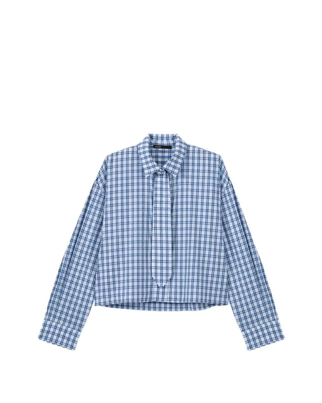 Maje Blue Rhinestone Shirt With Removable Tie