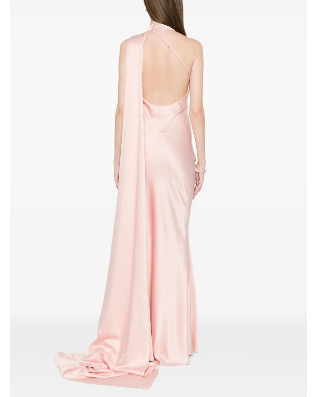 ACTUALEE Pink Draped Single-Shoulder Gown