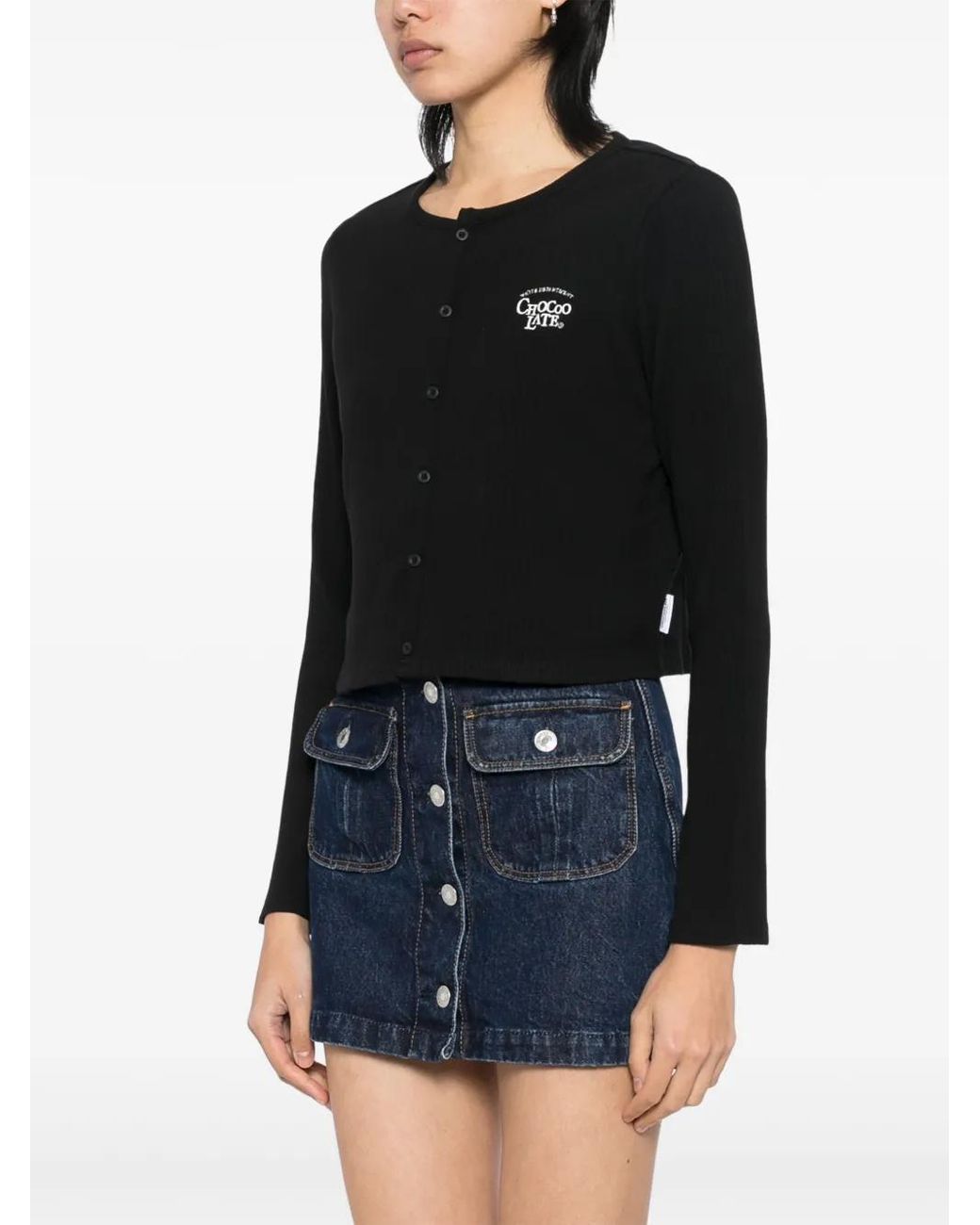 Chocoolate Black Logo-Embroidered Top