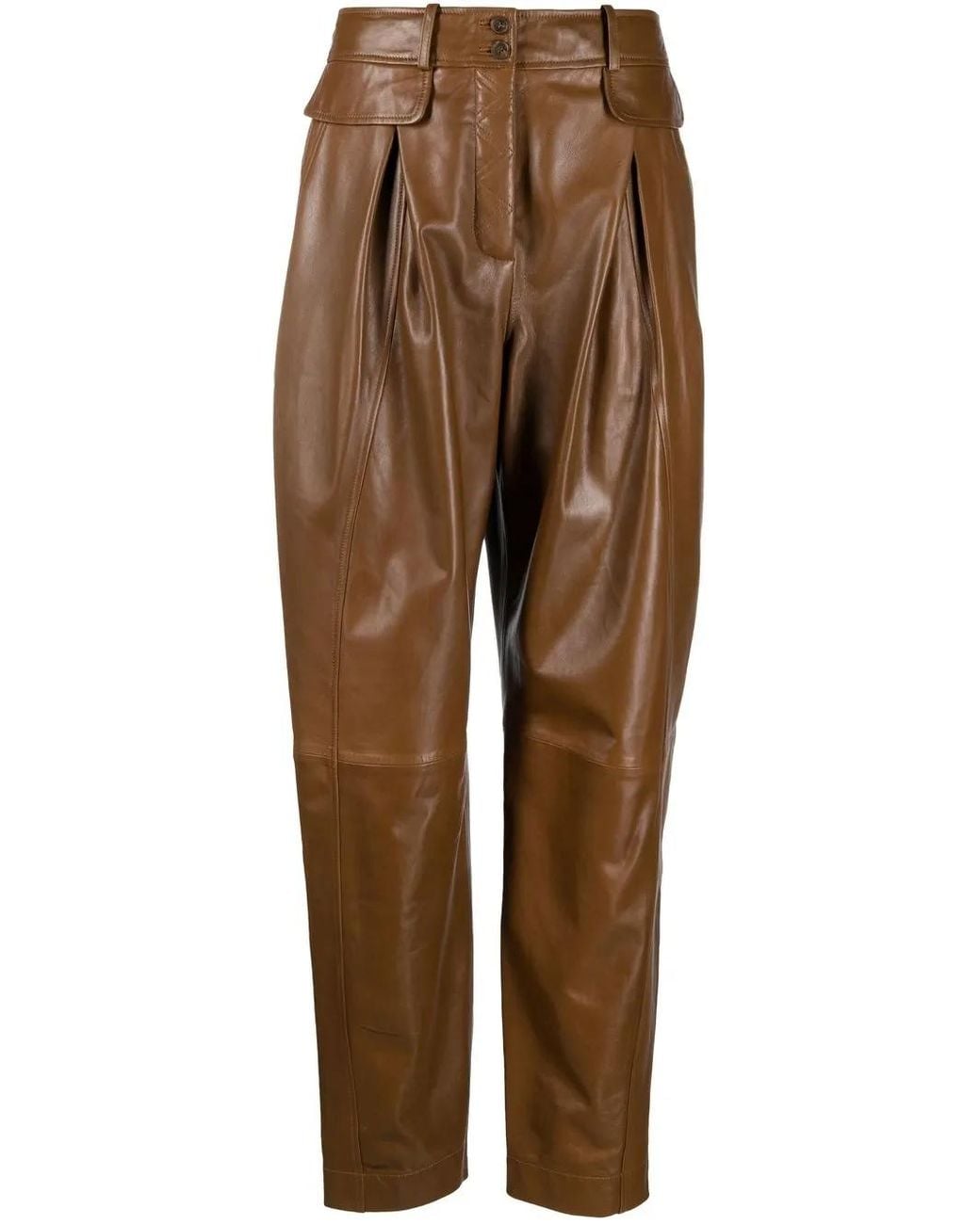 Alberta Ferretti Brown High-Waisted Leather Trousers