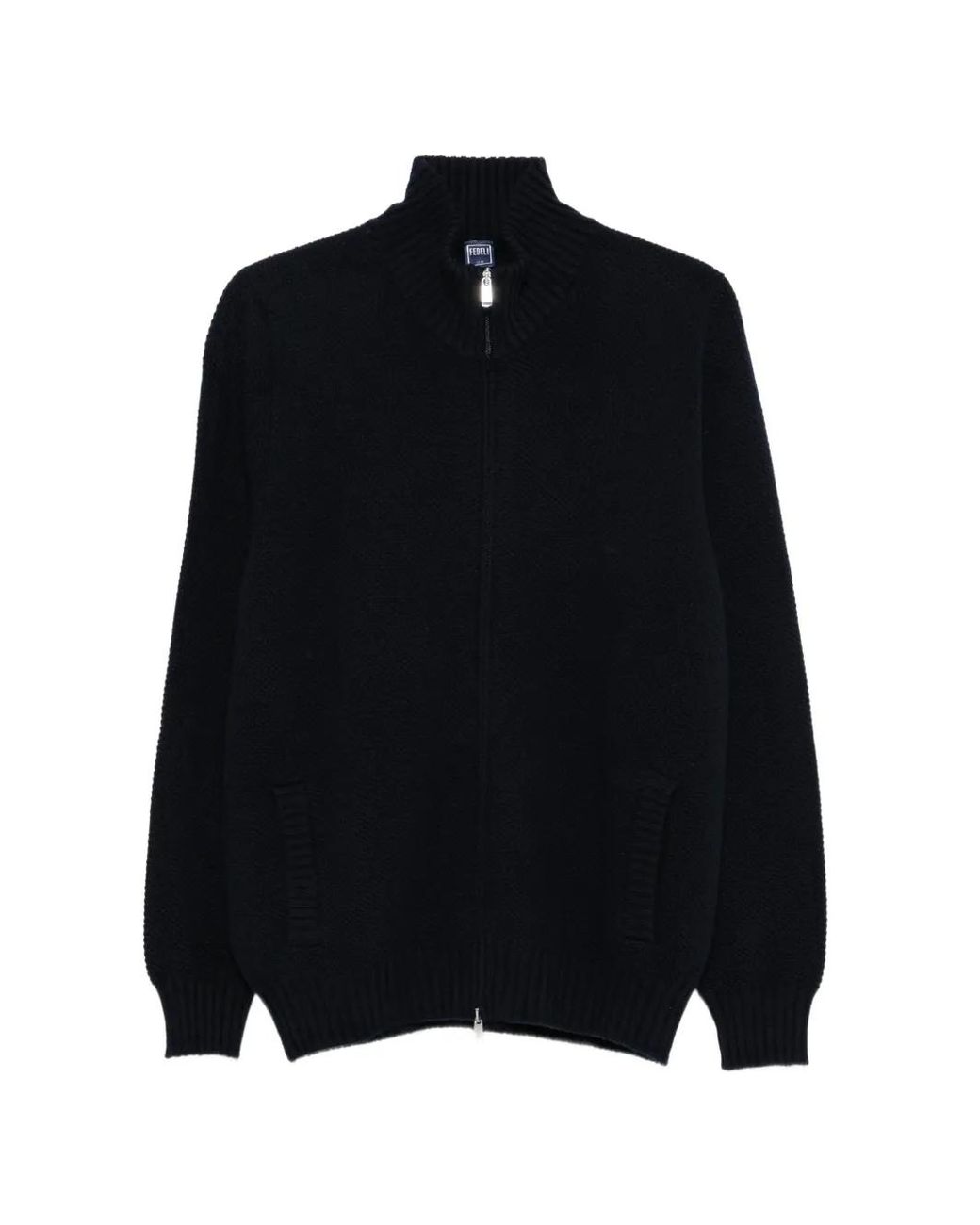 Fedeli Black Textured-Knit Zip-Up Cardigan for men