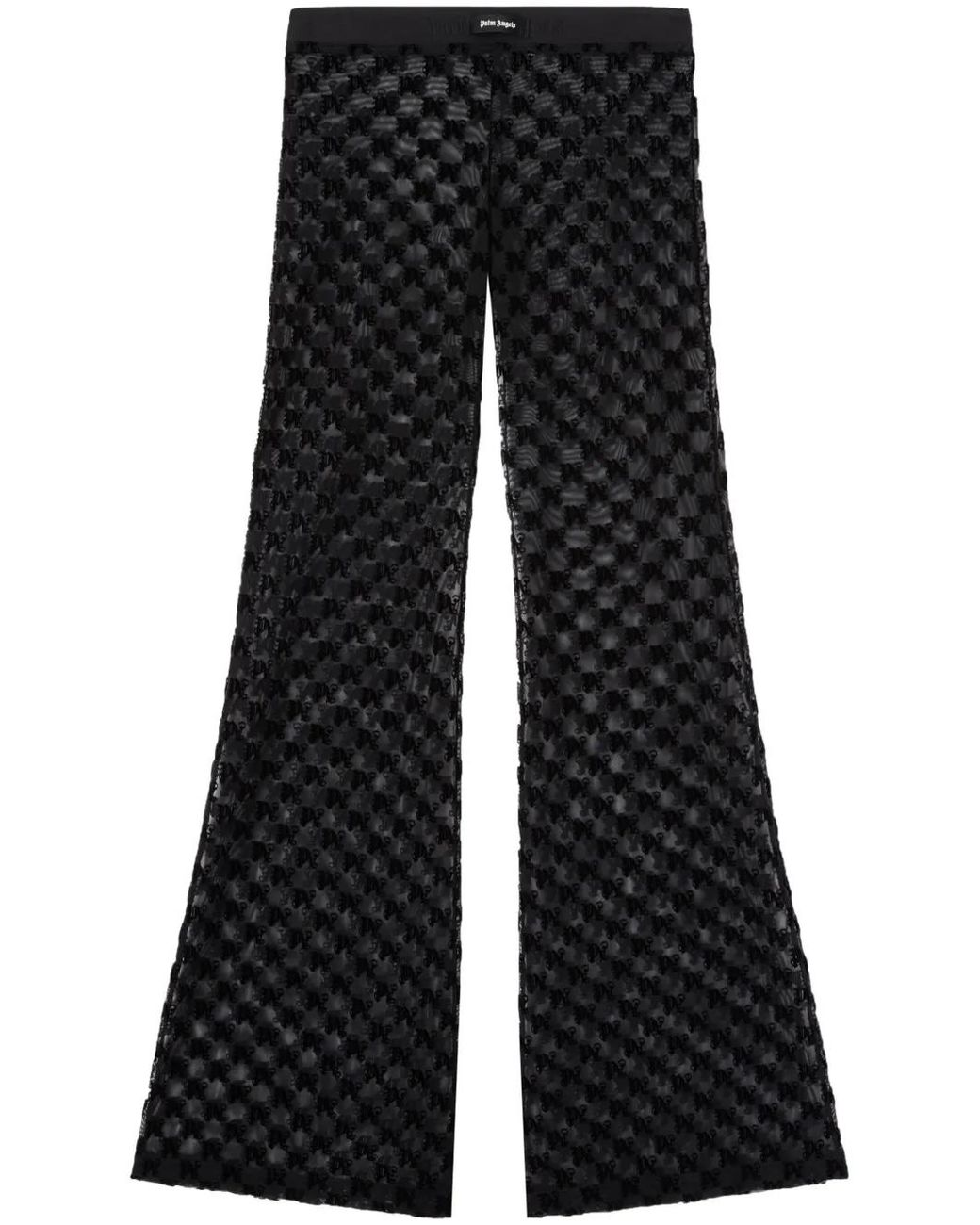Palm Angels Black Semi-Sheer Monogram Flared Trousers