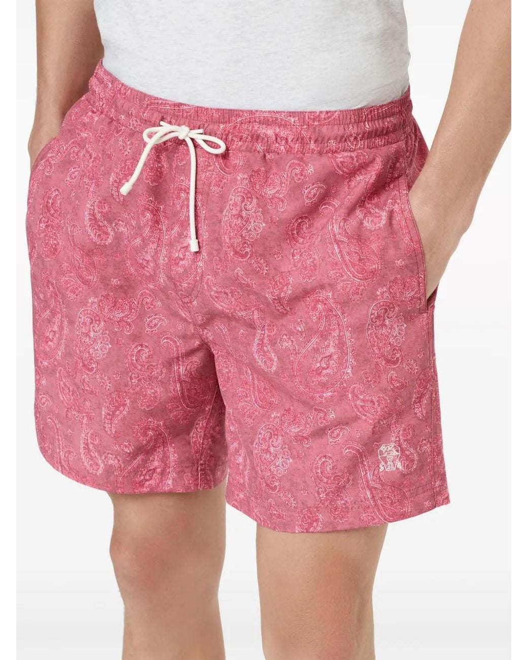 Brunello Cucinelli Pink Paisley-Print Swim Shorts for men