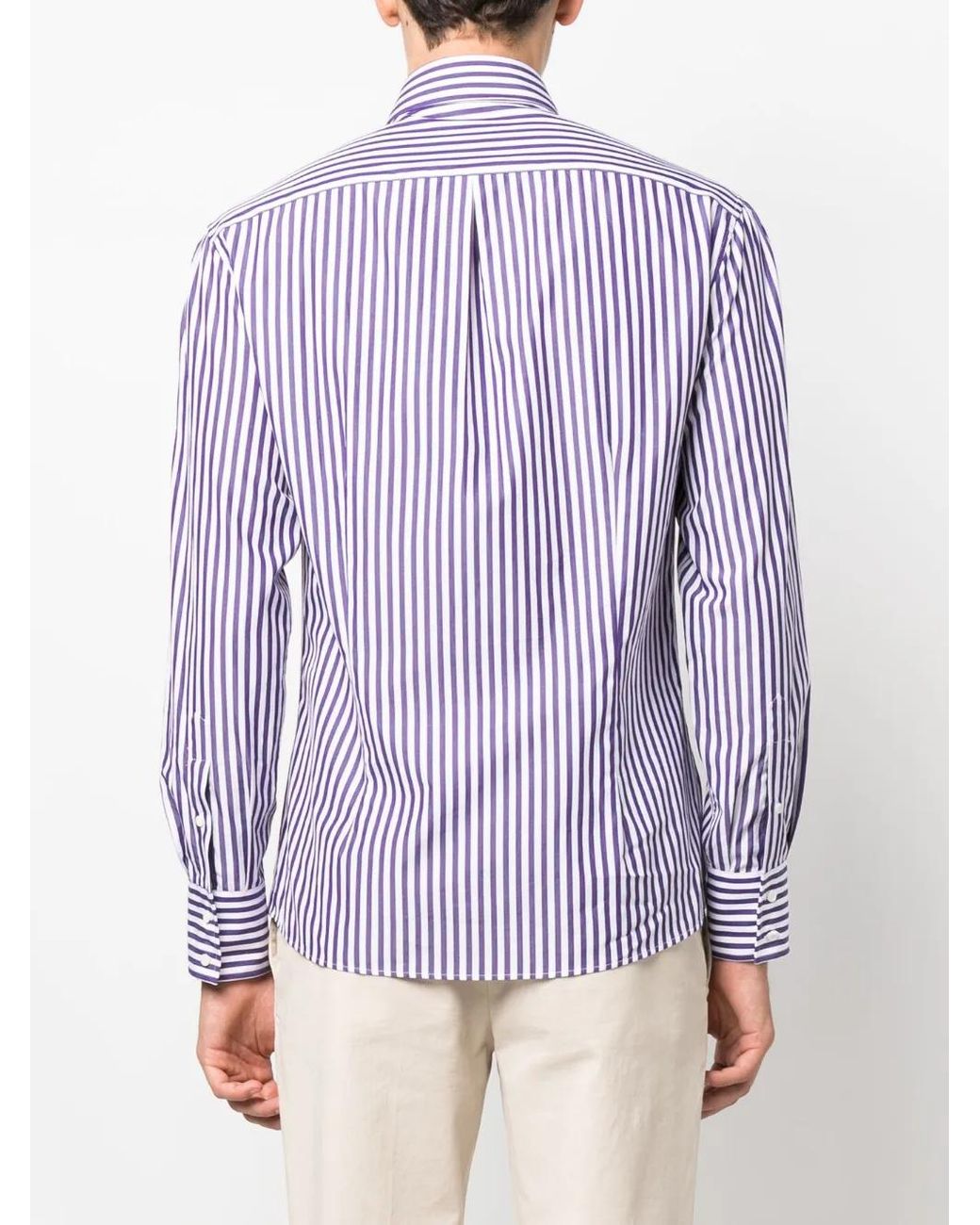 Brunello Cucinelli Purple Stripe-Printed Cotton Shirt for men