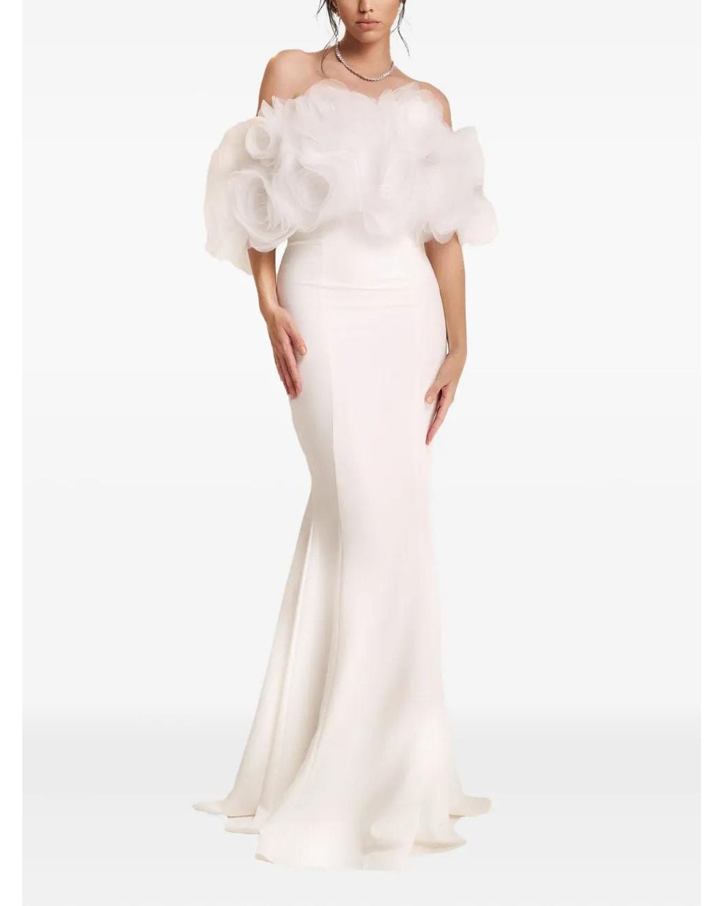 Ana Radu White Long Dress With Rose Shawl