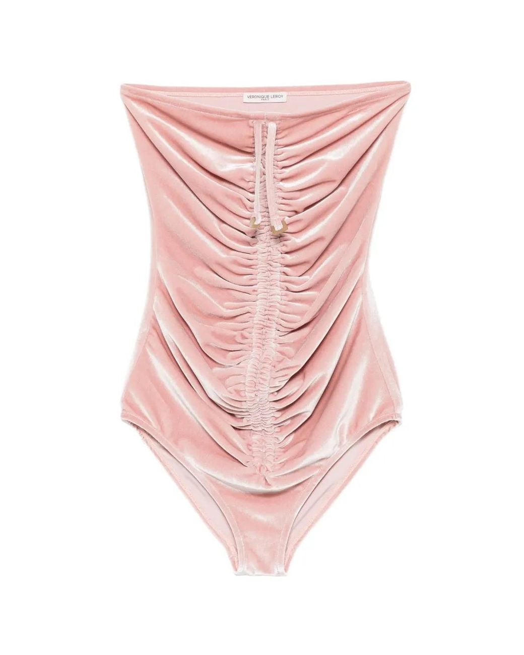 Veronique Leroy Pink Ruched Velvet Bodysuit
