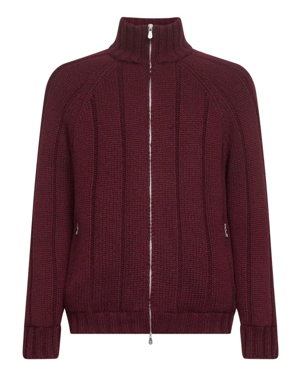 Brunello Cucinelli Purple Zipped High-Collar Sweater for men