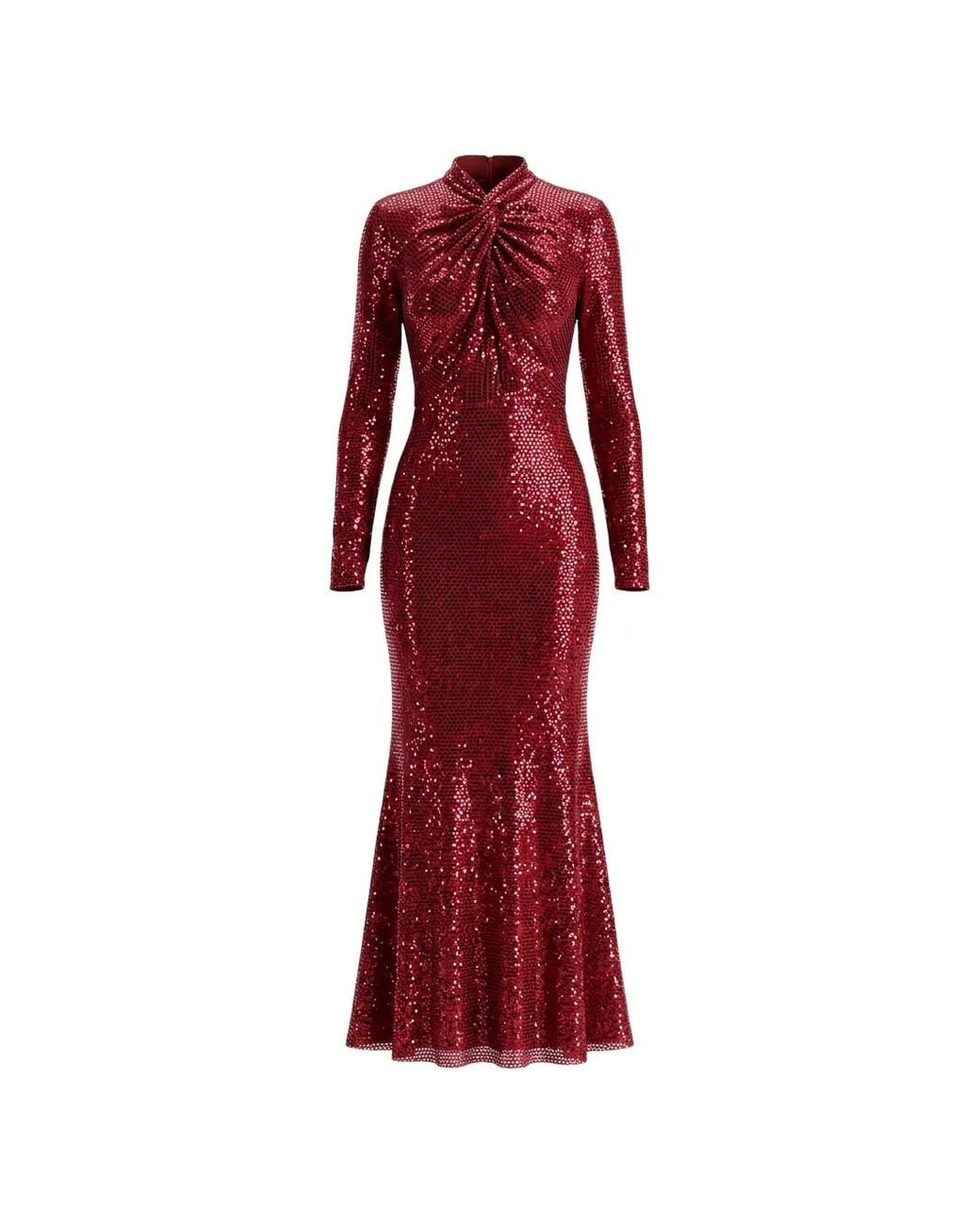 Self-Portrait Red Rhinestone Mesh Twist Midi Dress