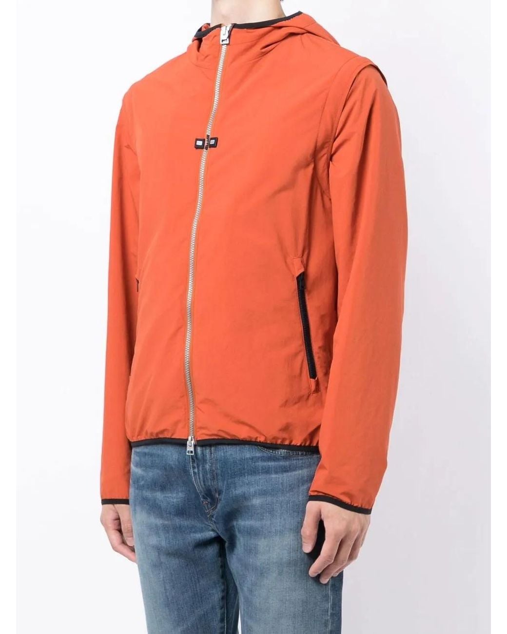 Herno Orange Two-Pocket Zip-Up Hooded Jacket for men