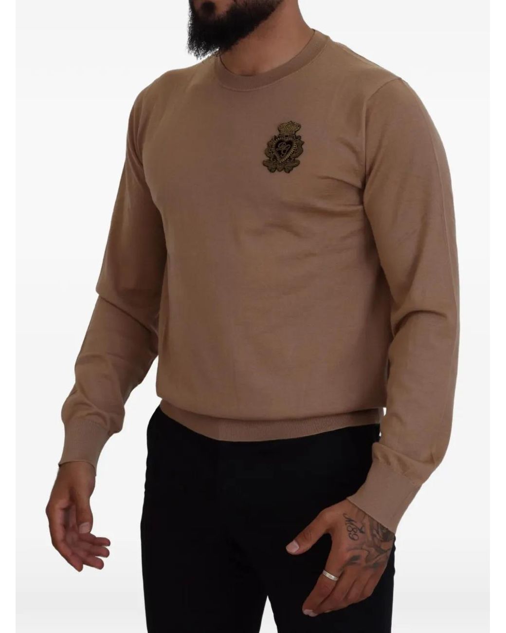 Dolce & Gabbana Brown Embroidered Logo-Patch Sweater for men
