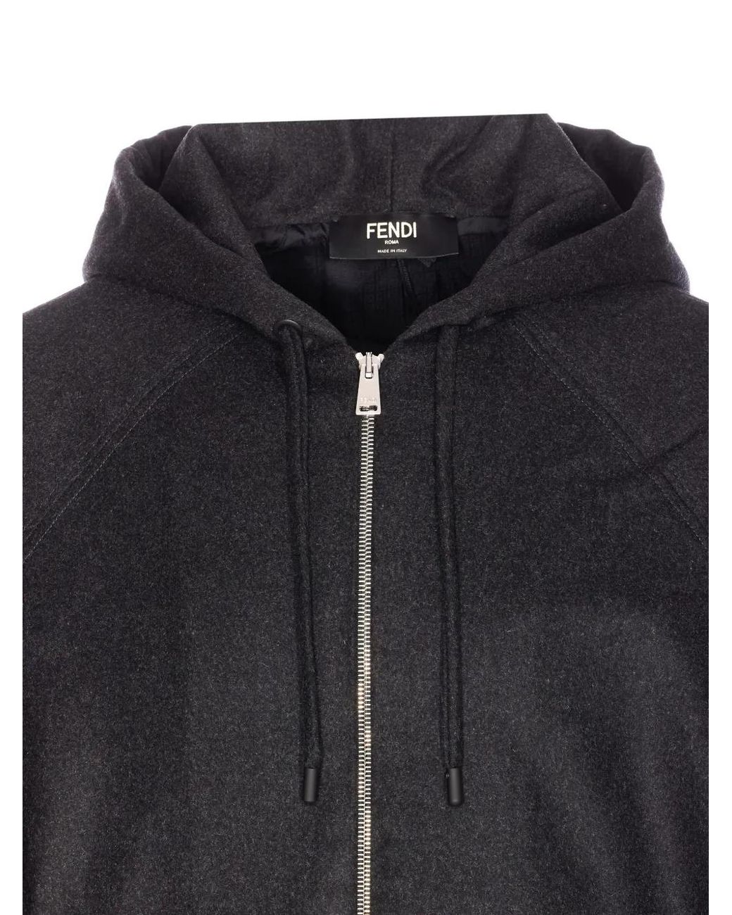 Fendi Black Logo-Plaque Zip-Up Hoodie for men