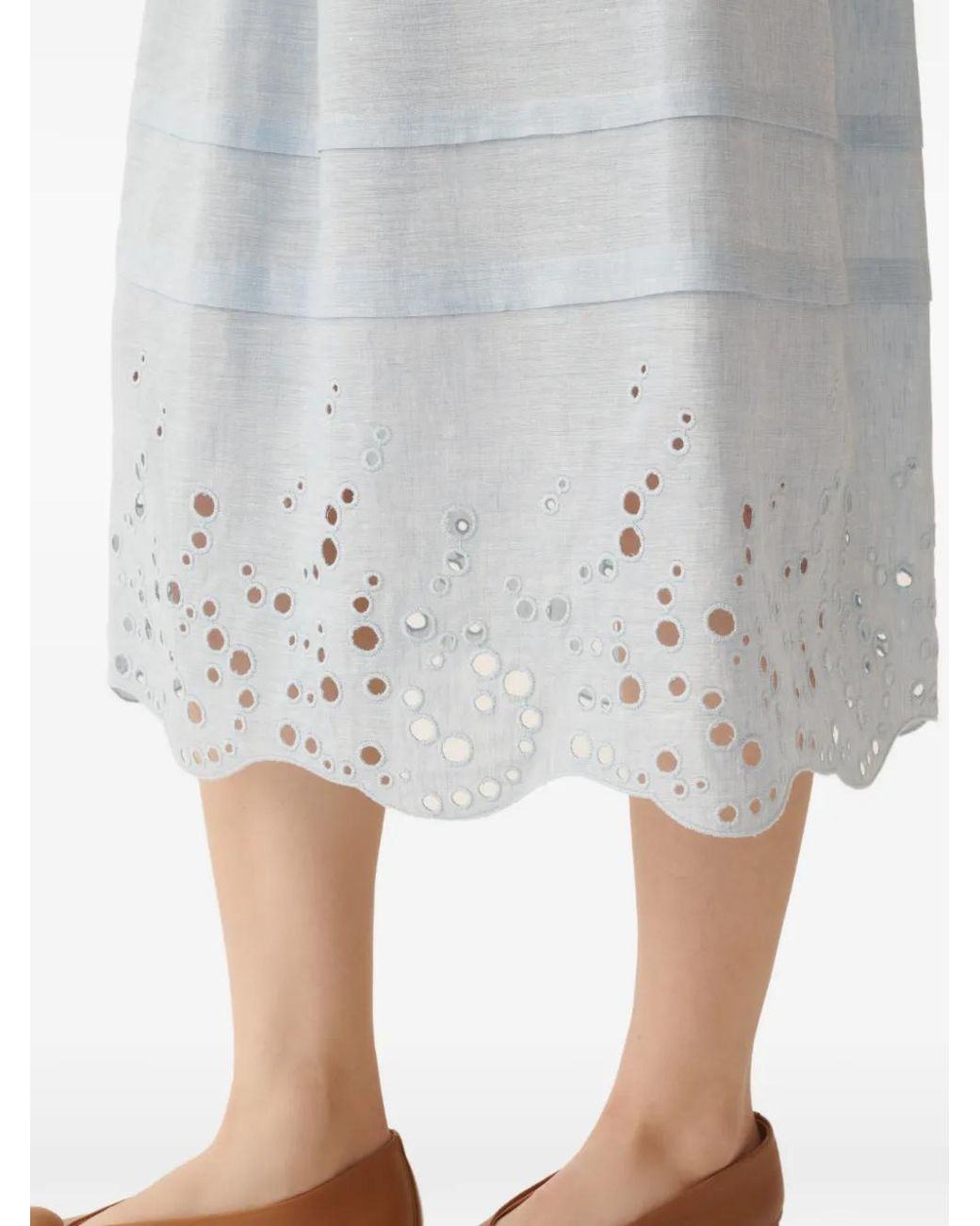 Fabiana Filippi Blue Eyelet Drawstring Midi Skirt