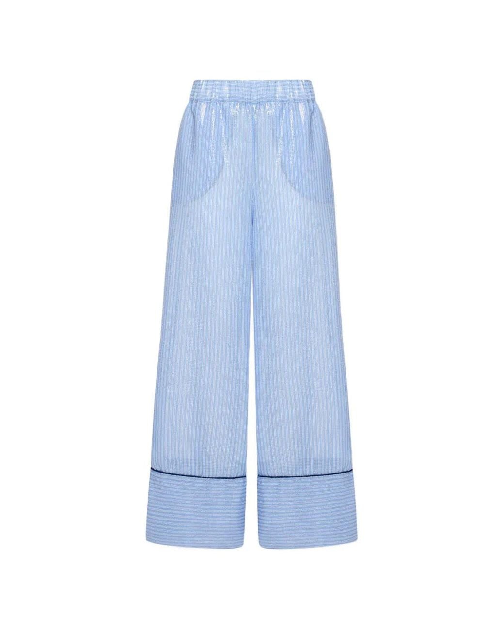 Pierre Louis Mascia Blue Kurhi Sequin-Embellished Striped Trousers