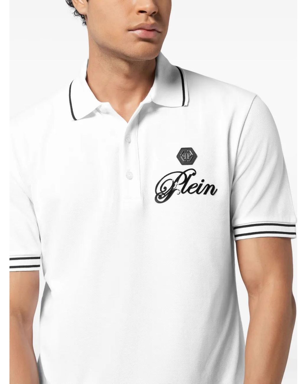 Philipp Plein White Logo-Patch Polo Shirt for men