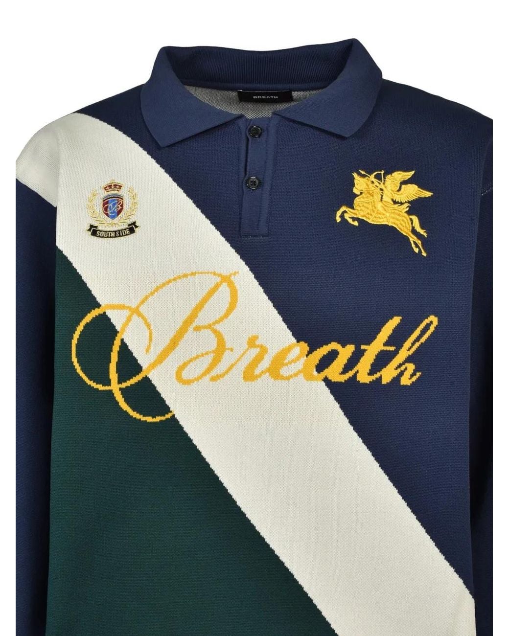 BREATH Blue Polo En Double Jacquard À Broderies for men