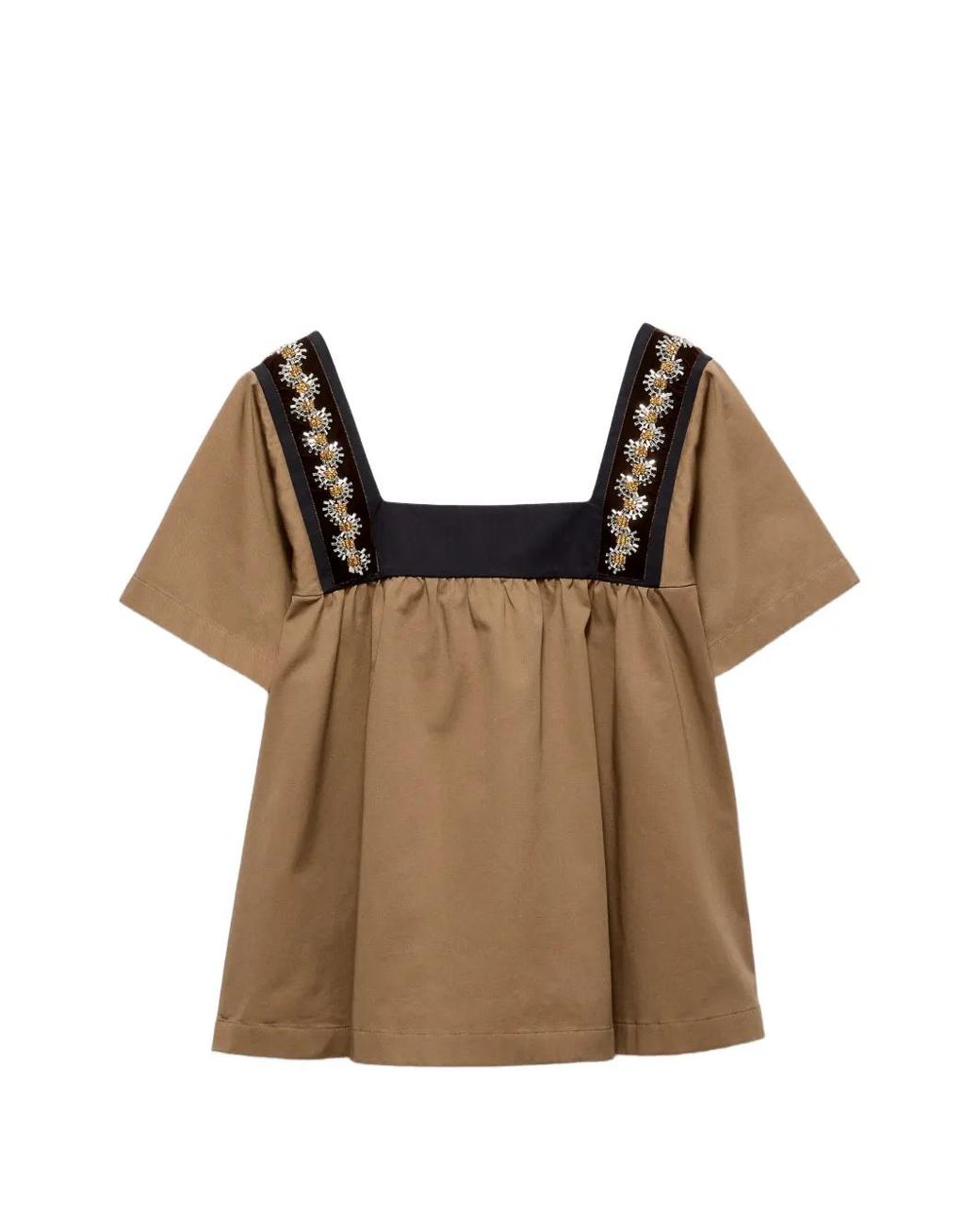 Prada Brown Embroidered Old Gabardine Top