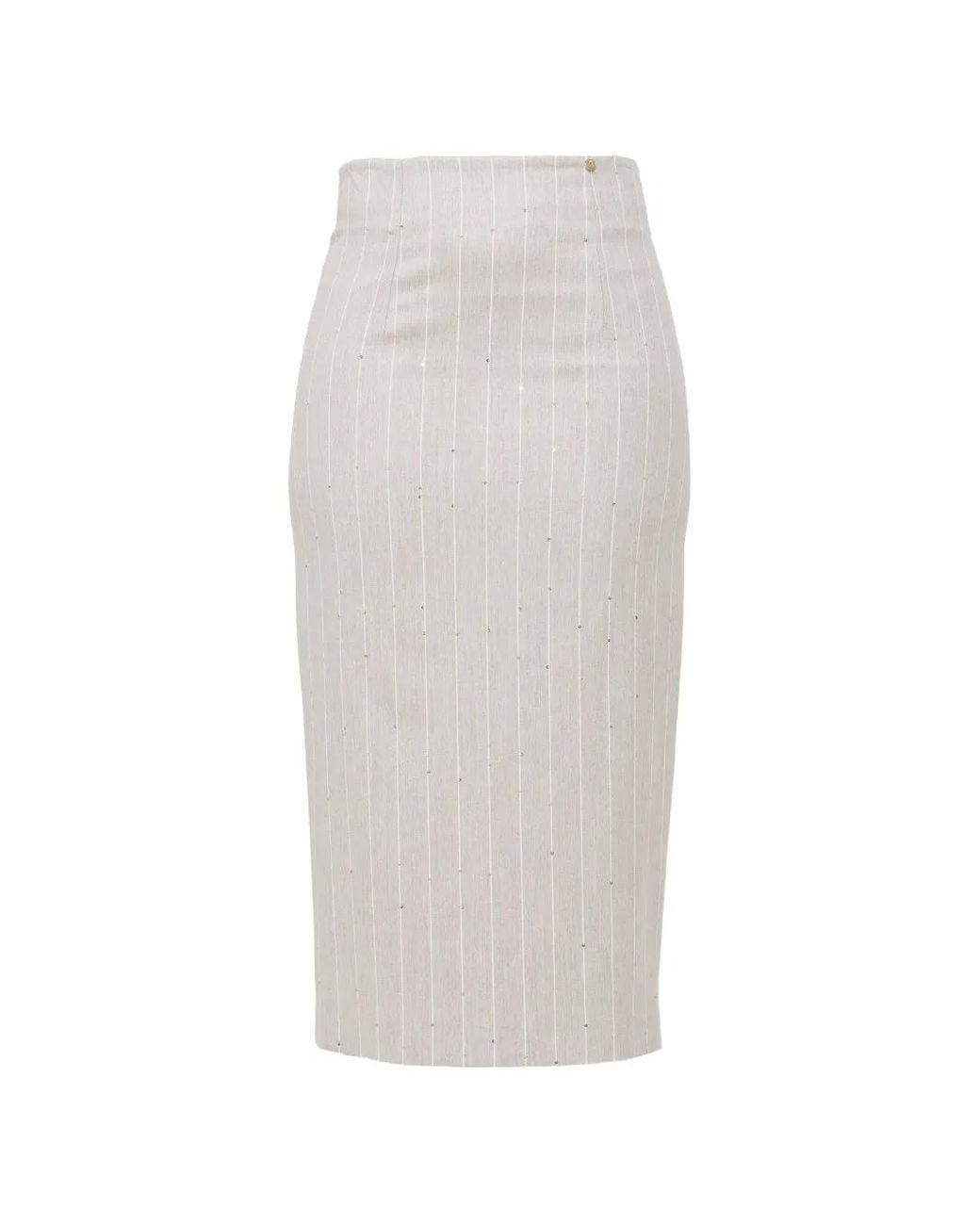 Nissa White Sequins Detail Midi Skirt