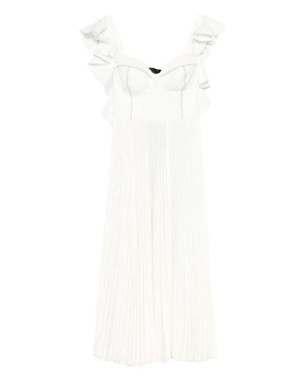 Parlor White Ruffled Pleated Midi Dress
