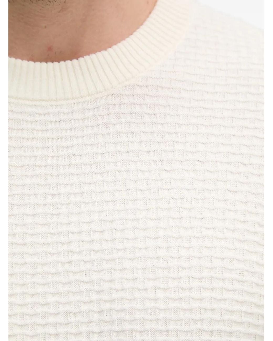Sisley White Waffle-Knit Crew-Neck Sweater for men
