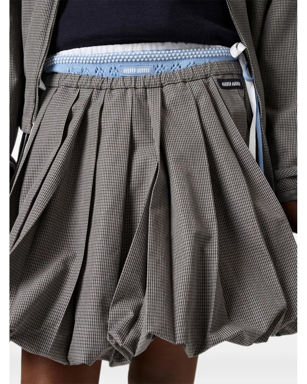 Miu Miu Gray Pleated Gingham Check Skirt