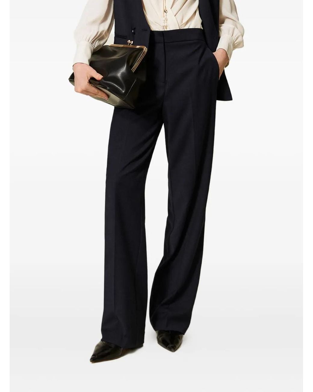 Twinset Blue Wide-Leg Side-Pocket Trousers