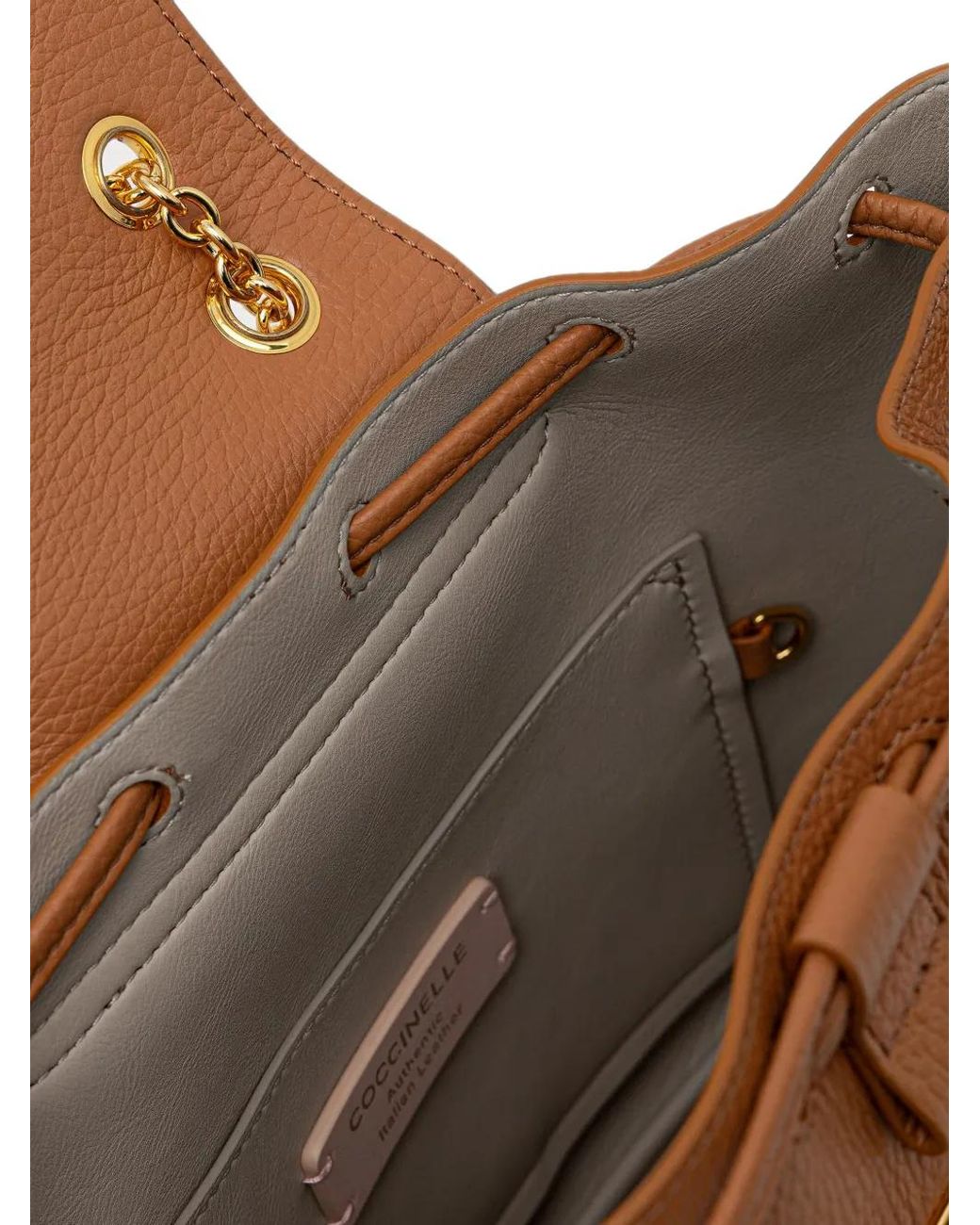 Coccinelle Brown Small C-Me Logo-Plaque Drawstring Backpack