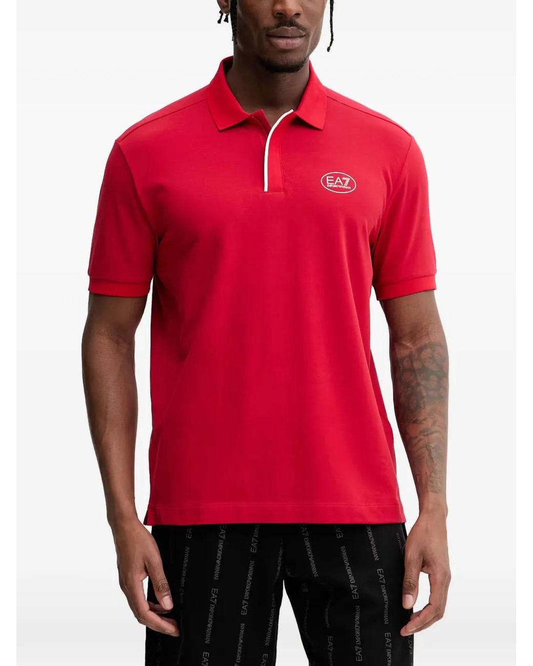 EA7 Red Logo-Patch Polo Shirt for men