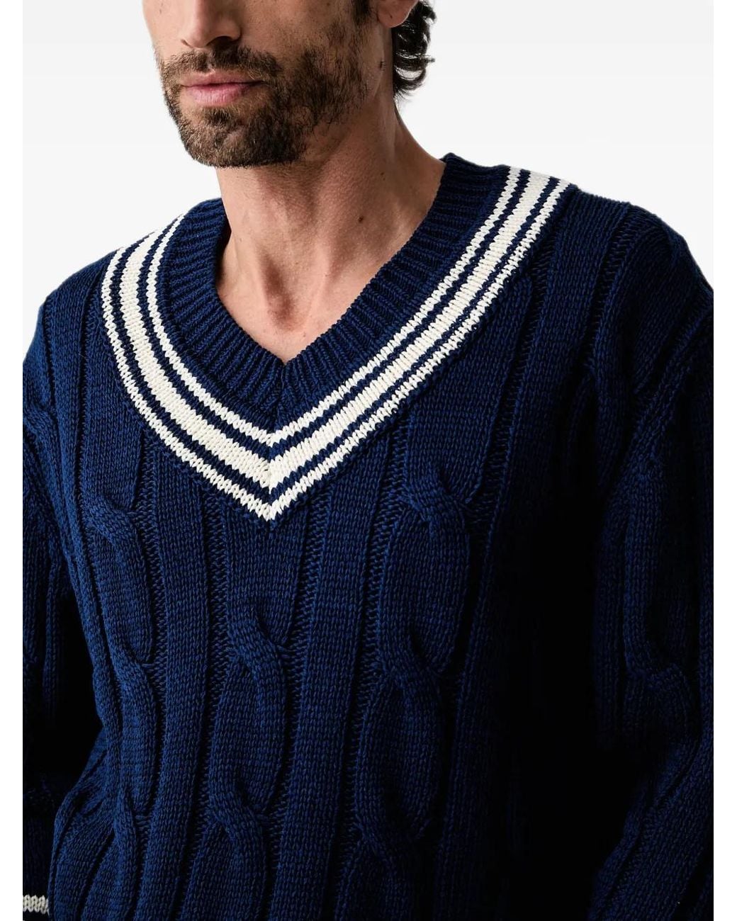 Gant Blue Cable-Knit V-Neck Sweater for men