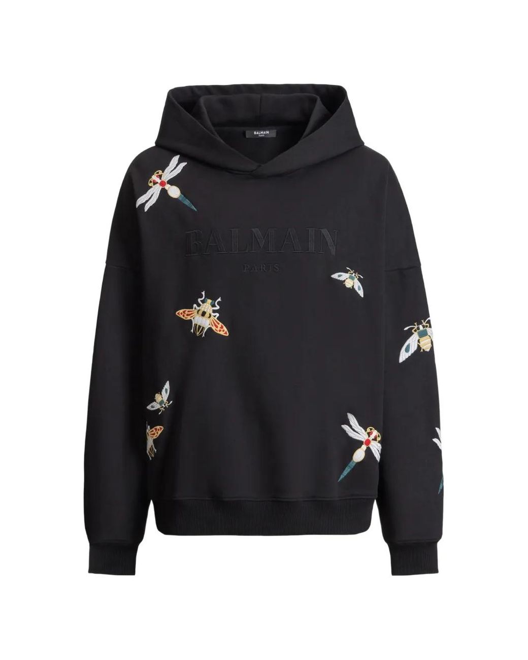 Balmain Black Embroidered Insect Hoodie for men