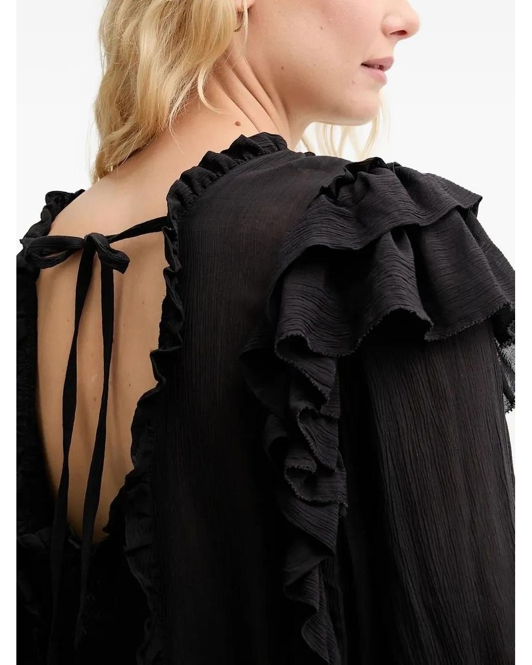 Munthe Black Crisp Smocked Ruffled Blouse