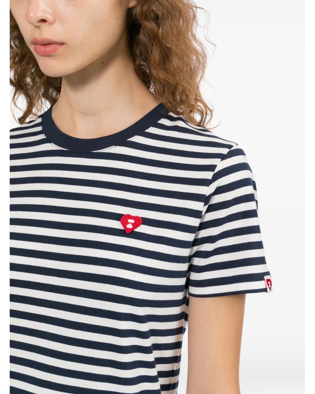 AAPE BY A BATHING AP Blue Striped Heart-Patch T-Shirt