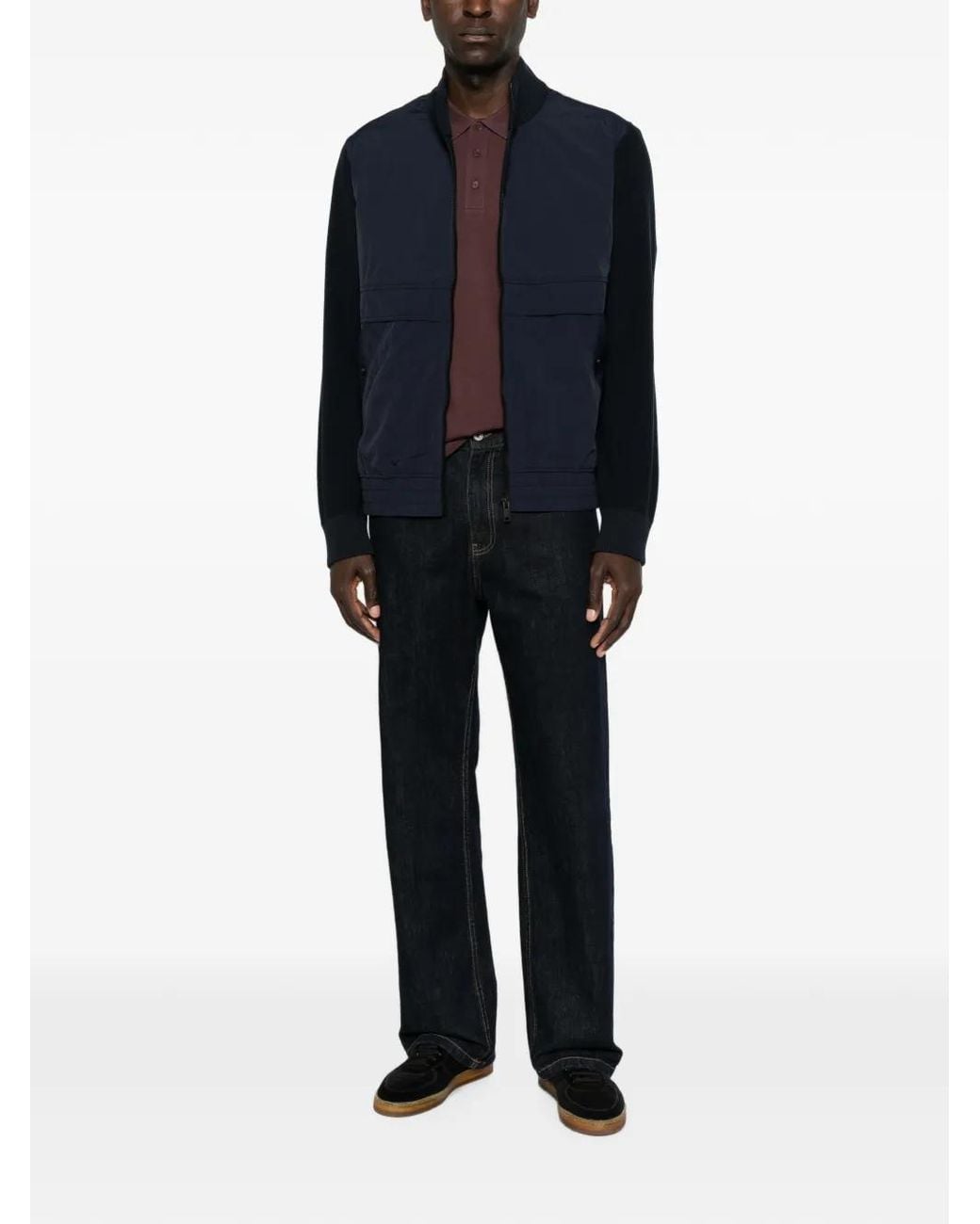 Boss Blue Knitted-Panel Zip-Up Jacket for men