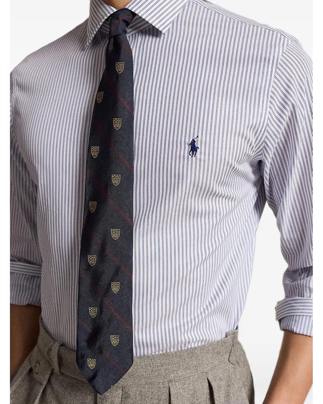 Polo Ralph Lauren Gray Vertical-Stripe Logo-Embroidered Shirt for men