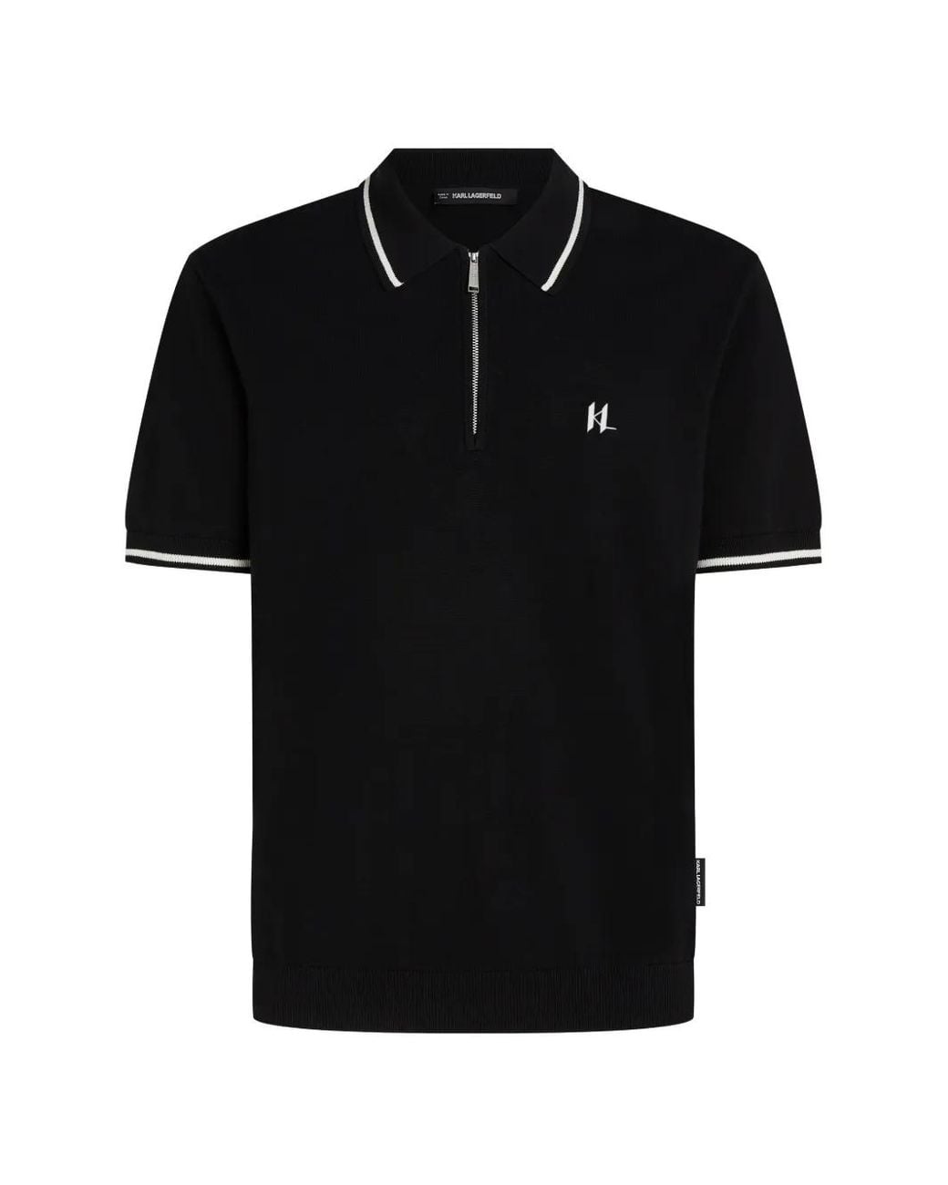 Karl Lagerfeld Black Logo-Embroidered Zip-Fastening Polo Shirt for men