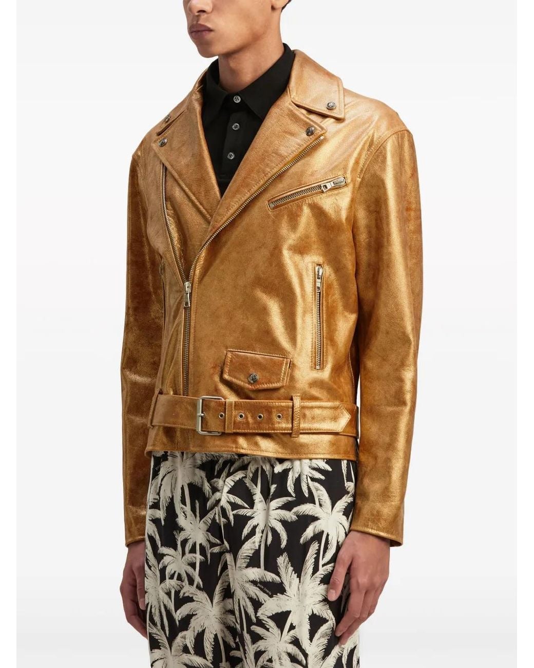 Palm Angels Brown Pa City Laminated Biker for men