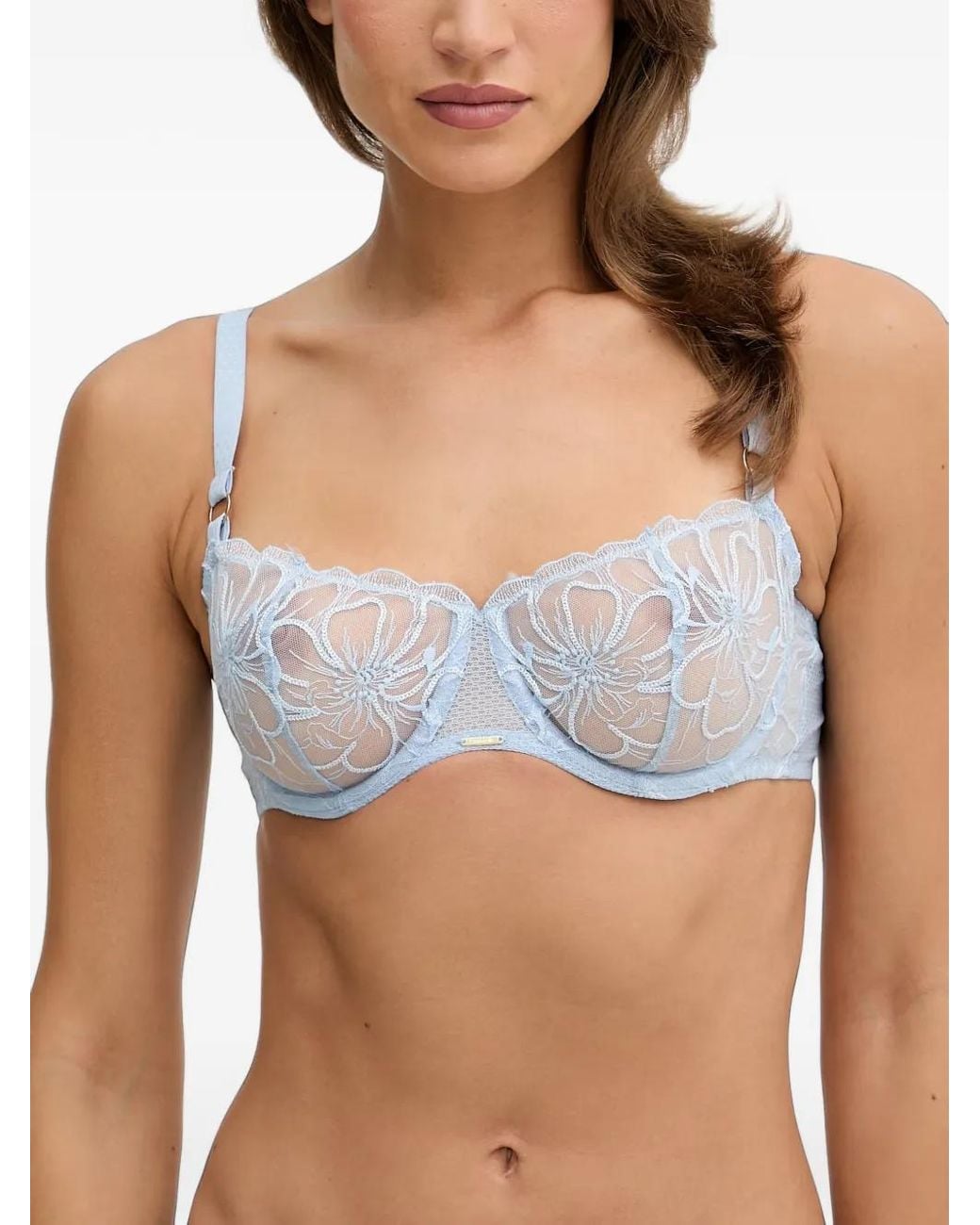 Chantelle Blue Fleurs Floral-Embroidered Mesh Bra