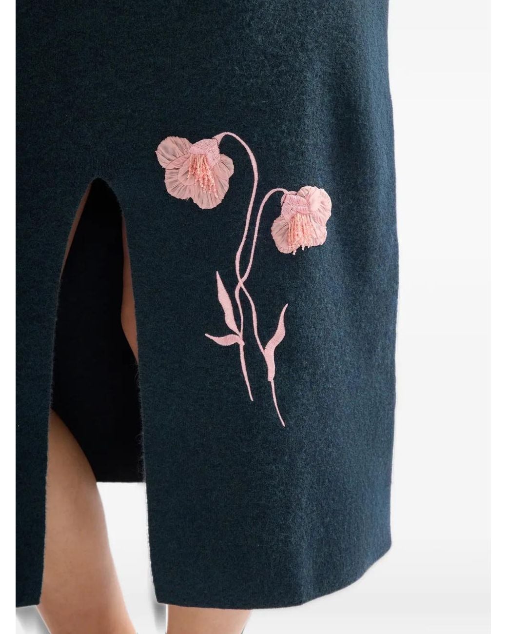Erdem Blue Embroidered Midi Pencil Knit Skirt