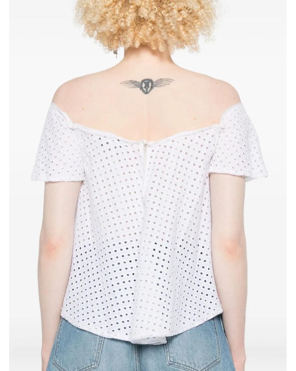 Gemy Maalouf White Embroidered Eyelet Top