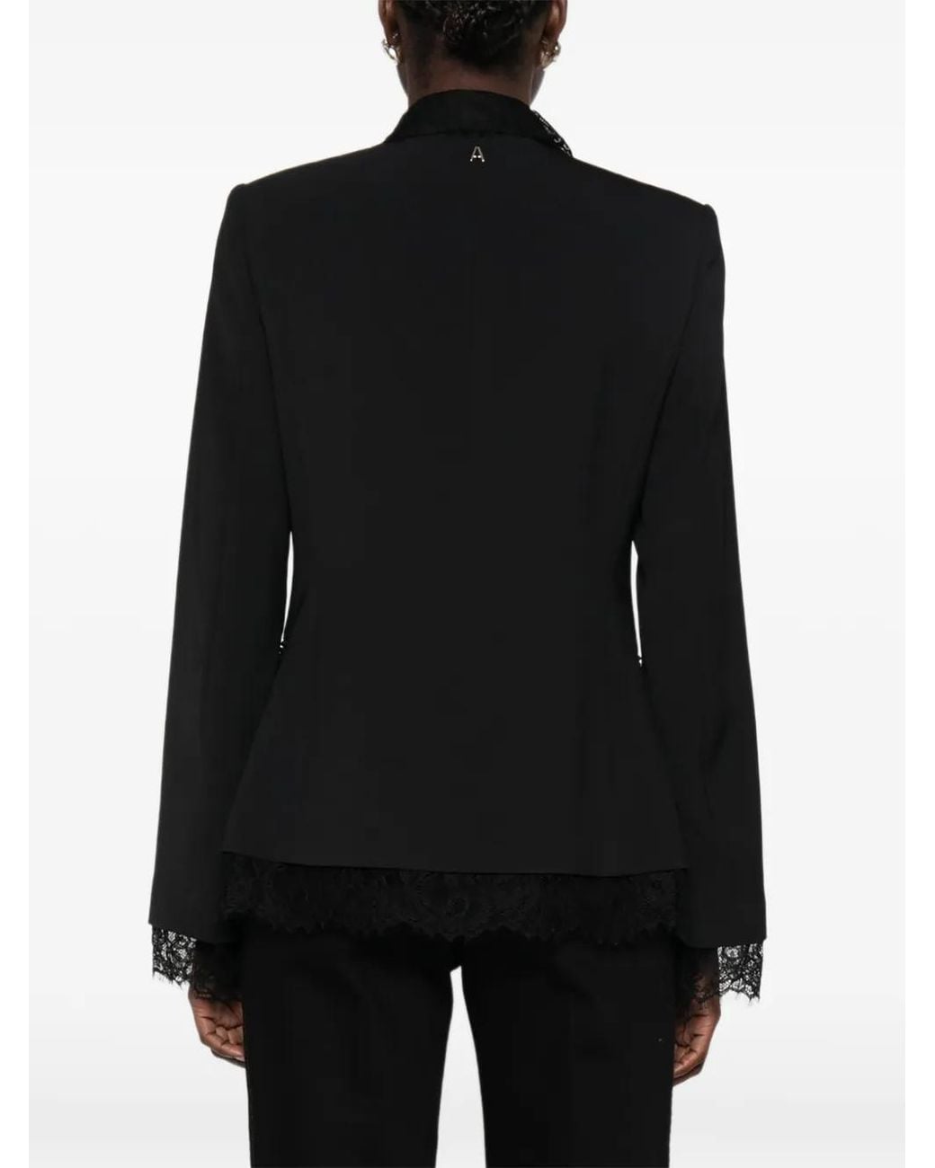 Twinset Black Lace-Trimmed Cape-Sleeve Blazer