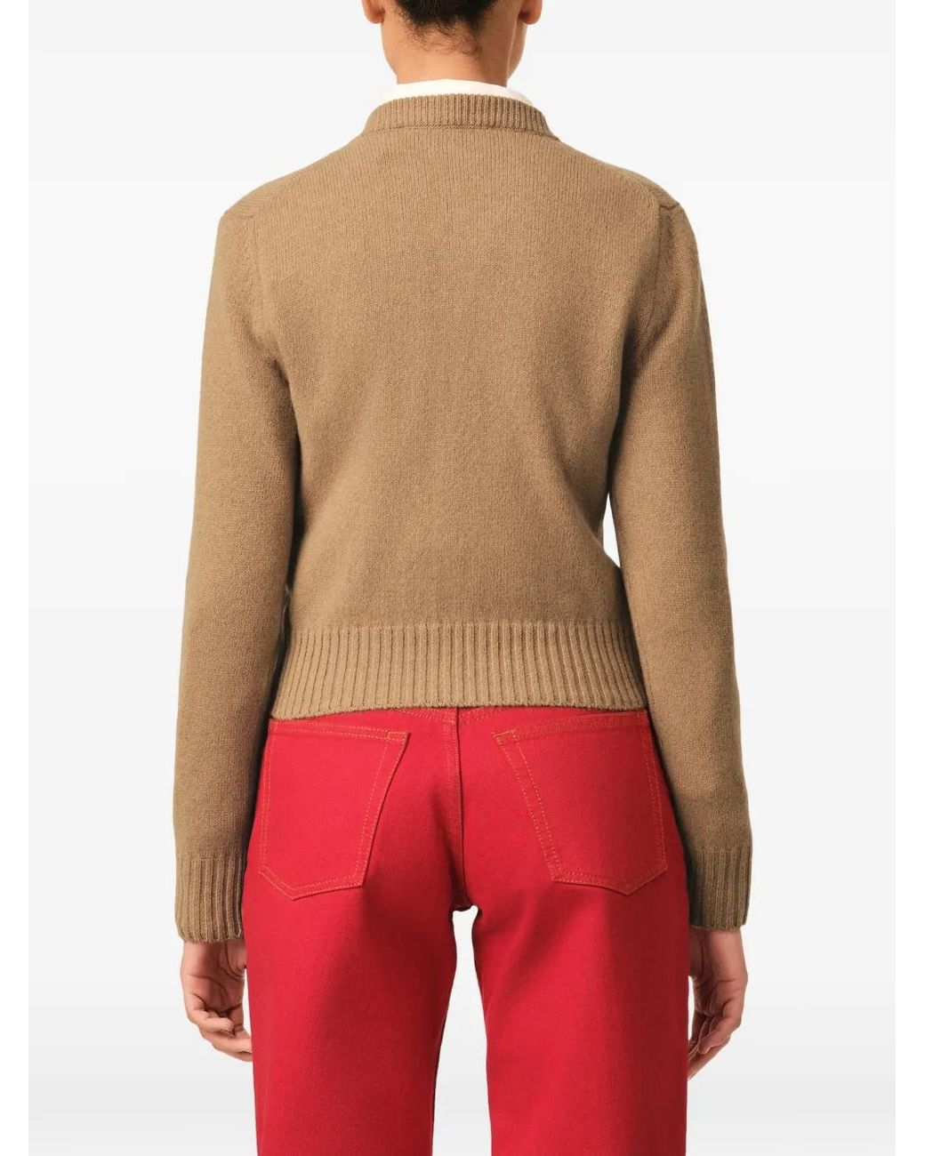 AMI Natural Crewneck Cashmere Cardigan With Ami De Coeur