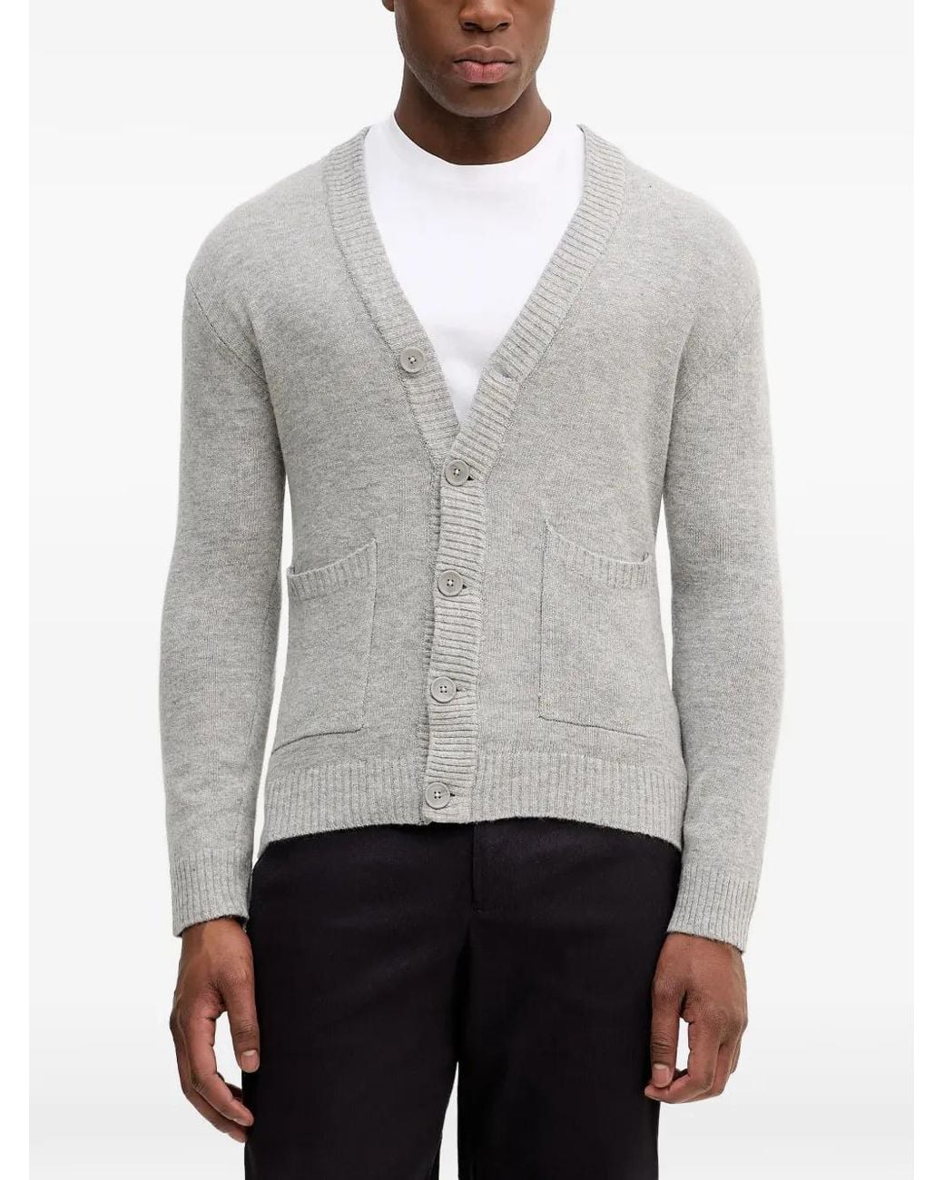Lindbergh Gray V-Neck Cardigan for men
