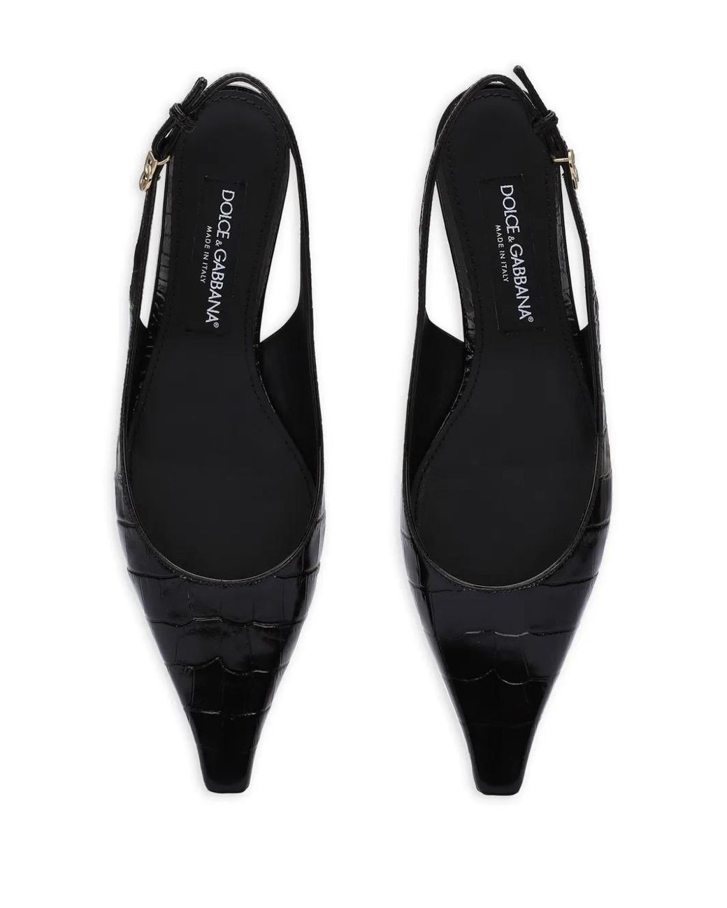 Dolce & Gabbana Black Croco Print Leather Slingback Pumps